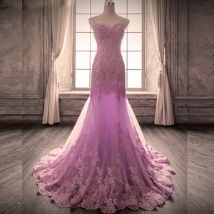 Stunning 2019 Light Purple Lilac Mermaid Wedding Dresses Spaghetti Straps Sweetheart Corset Back Lace Appliques Tulle Bridal Gowns