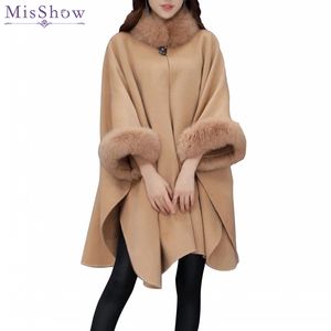 2017 Christmas Fashion Women Elegant Autumn Winter Faux Fur High Neck Overcoat Sleeveless Vest Long Wool Ponchos and Capes S-3XL