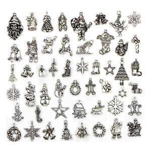 50 pçs / lote retro liga frouxa frouxa encantos na moda pingente de metal pingente tibetano prata vintage bracelete e colar de jóias de xmas