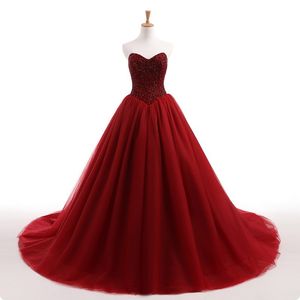 Dark Red Gothic Ball Suknia Kolorowe Suknie Ślubne Sweetheart Frezowanie Top Baskijski Talia Non White Bridal Suknie w kolorach Online Custom Made Made