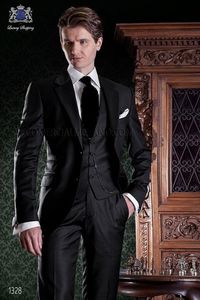 Yeni Gelenler Iki Düğmeler Siyah Damat Smokin Groomsmen Notch Yaka Best Man Blazer Erkek Düğün Takımları (Ceket + Pantolon + Yelek + Kravat) H: 882