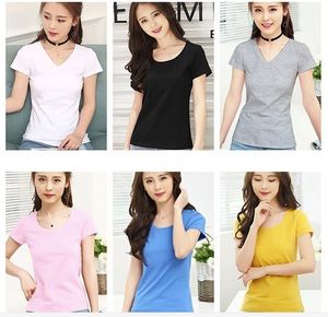 Womens Fashion Short Sleeve Tee Tops Cotton T-Shirts for Summer Simple Design 6 Colors for Choice