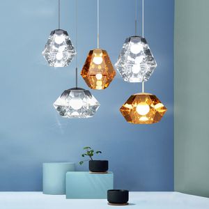 Modern Diamond Pendant Lights Amber Acrylic Suspension LED Lampa För Restaurang Bar Cafe Living Room Home Lighting PA0204