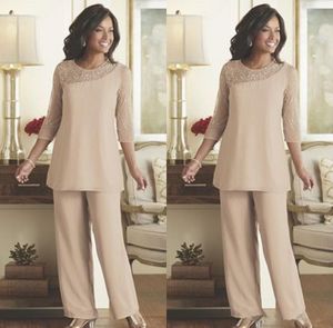 Setwell Elegant spets Mother of the Bride Pant Suits Summer Chiffon Custom Made 3 4 Long Sleeves Wedding Guest Wear Mother Dress Ju170o