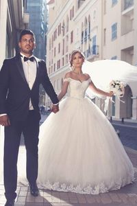 Mhamad Elegant Lace Wedding DressesアプリケーションオフショルダーチュールブライダルボールガウンウェディングガウンカスタムメイドDH4235301F