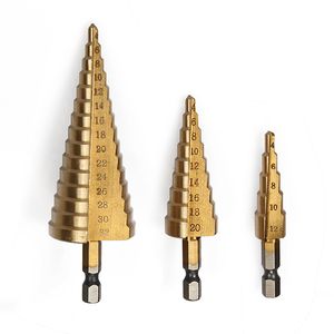 Freeshipping Drill Step Drill Metal 4-12 / 20 / 32mm Step Cone Coated Metal Drill Bit Cut Tool Set Hole Saw Cutter Power Tools 3pc