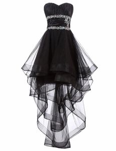 2019 Homecoming Hi-Lo Black Dresses Sweetheart Long Aftonklänningar för kvinnor Lace-Up Backelss Prom Party Gowns