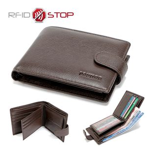 Portafoglio in pelle da uomo di grande capacità Chiusura con chiusura invisibile Tasca portamonete con porta carte Design classico Bifold RFID - Nero e Marrone