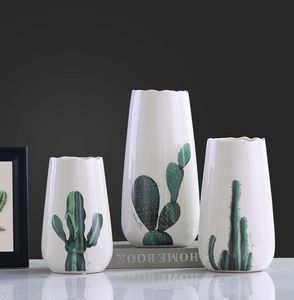 Modern ceramic in restrained style fashionable white flowers vase pot cactus vases home decor crafts room decoration objects porcelain figur