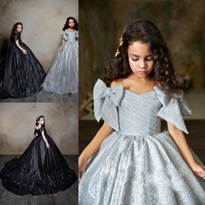Wholesale black pageant dresses for sale - Group buy Pentelei Sequined Girls Pageant Dresses Off The Shoulder Pleats Princess Kids Flower Girls Dress Silver Black Birthday Gowns