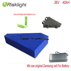 Dreieckige Batterie 36V 40Ah Elektrofahrradbatterie für 36V 1000W Bafang Motor/Motor-Kit mit Ladegerät für Samsung Cell