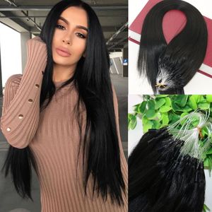 ナチュラルカラーブラックストレートヘア9Aブラジルの髪の伸縮14inch-26インチ100strands 100グラムループマイクロリングの人間の髪の伸縮