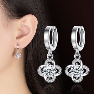 Wholesale swarovski drop earrings for sale - Group buy 925 Silver Lucky Clover Flower Drop Earrings Embellished With Crystals From Swarovski Women Purple Cubic Zirconia Wedding Party Jewelry E166