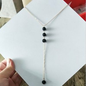 Chain Tassel Natural Black Lava stone Necklace Volcanic Rock Beads DIY Aromatherapy Essential Oil Diffuser Necklaces Women Jewelry