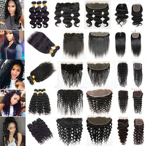 30 36 polegadas Human Remy Pacotes de Cabelo com Lace Frontal Fechamento Corpo Direto Água Profunda Onda Solta Jerry Kinky Curly Brasileiro Virgem 3 4 Weave Extensão de trama 10A Grau