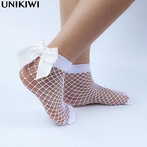 Chic Kvinnors Harajuku Andningsbara Vit Bow Knot Fishnet Socks.Sexy Hollow Out Mesh Nets Socks Ladies Girl's Lolita Style Bow Sox