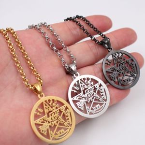 Wählen Sie Farbe Schmuck Edelstahl Gold Silber Schwarz Religiöse Halskette Rolo-Kette geometrischer Pentagramm-Anhänger Charms 32 mm breit mit Kette