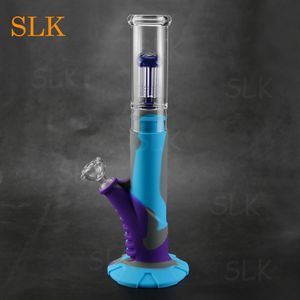 Stright tube percolator silicone bongs hookah new design 14 inch tall rubber water pipe heady glass dab rigs Siliclab