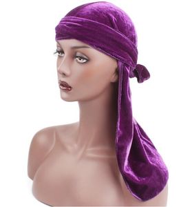 Homens mulheres bandanas Velvet du Rag Perda de cabelo quimioterapia gorro Durag Acess￳rios de cabelo de headwrap de turbante mu￧ulmanos para menino menino 12 cores