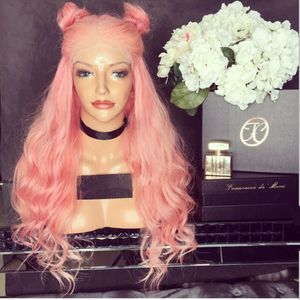 2018 Fashion Synthetic spetsfront peruk Lång rosa hårvärmebeständig afroamerikansk spets frontala peruker för kvinnor