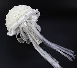 Em estoque Buquê de casamento 2018 Artificial Cristal Principal Foamflower Satin Flores Brooch Bouquets Bridal