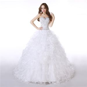 Layers Organza Ball Gown Wedding Dresses Major Beading and Sequins Top Lace-up Back Bridal Gowns Plus Size Wedding Dresses