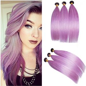 #1B/Purple Dark Root Ombre Indian Virgin Human Hair Extensions Black and Light Purple Two Tone Ombre Human Hair Weave Bundles 3Pcs
