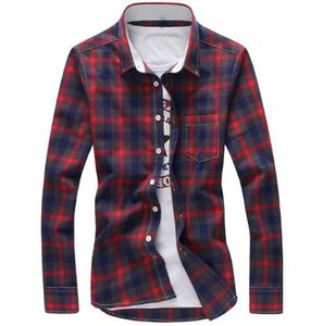 Koszulki w kratkę Mężczyźni W kratkę Topy Jesień Nowy Moda Przycisk Down Długi Sleeve Casual Shirts