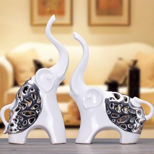 bianco argento ceramica elefante africano decorazioni per la casa artigianato decorazione della stanza ceramica ornamento kawaii figurine di animali in porcellana