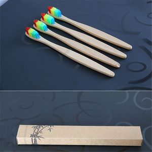 Bambu sap diş fırçası beyazlatıcı gökkuşağı renkli kıllar kafa çevre dostu ağız bakımı bambu diş fırçası yüksek kaliteli yumuşak bristl
