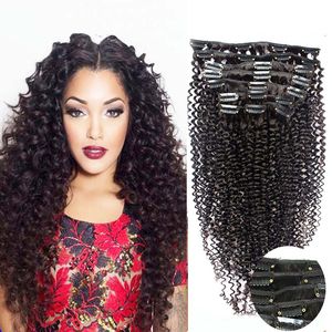 #1 Jet Black Mongolian Kinky Curly clip in hair extensions 7pcs/set 100g kinky curly clip in human hair extensions