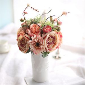 Groothandel Artificeer Zijde Gerbera Rose Flowers for Wedding Home Decor Mini Desk Bouquets Festival Party Decorations verjaardagscadeautjes