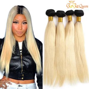 100% Ombre Blonde Brazilian Straight Hair Weave Bundles 12-24 Inches