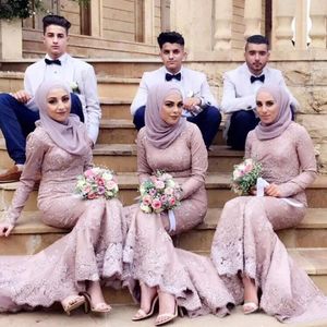 2018 Arabisch Dubai Muslim Spitze Langarm Meerjungfrau Brautjungfernkleider Lange Elegante Trauzeugin Kleider Nach Maß China EN1227