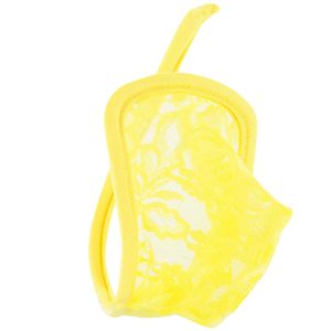 G cordas masculinas sexy c-string tanga em forma de roupa interior invisível renda bolsa calcinha amarelo brilhante