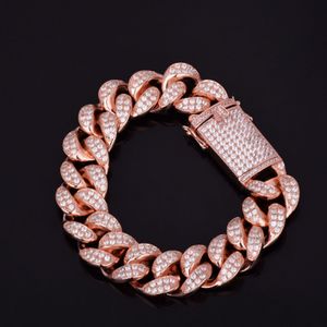 Męskie Iced Out Out Różowe Złoto Wykończenie Miami Cuban Link Bransoletka 18mm Szerokość 8 cali Długość, 115g