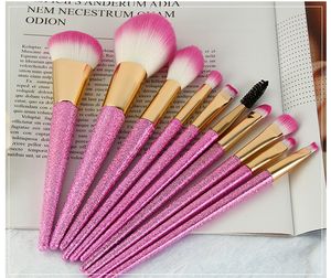 Schöne rosa 10 STÜCKE Kristall Make-Up Pinsel Foundation Blending Puder Lidschatten Kontur Transparent Griff Beauty Tool Set