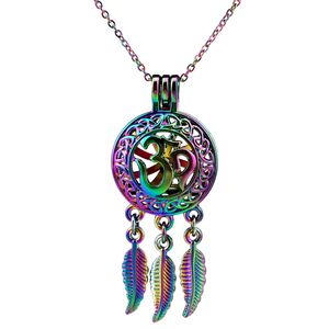 C704 Rainbow Color Dream catcher Yoga OM leaf Beads Cage Pendant Essential Oil Diffuser Aromatherapy Pearl Cage Locket Pendant Necklace