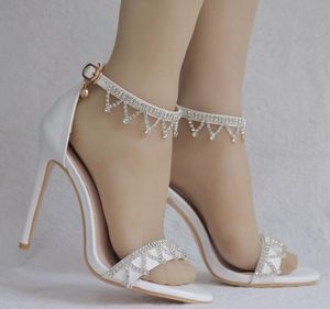 Beyaz Düğün Ayakkabıları Kadın Tasarımcı Kristal Sandalet Plaj Ülke Açık Düğünler Yaz Stili 11 Cm Yüksek Topuk Açık Toe268s