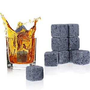 Home Bar Supply Natural Whiskey Stones Cooler Whisky Rock Soapstone Ice Cube With Velvet Storage Pouch LX3426