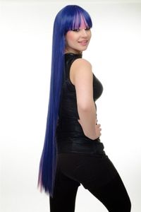 Wig Ladies Cosplay three coloured PINK BLUE PURPLE FRINGE Ever Long Smooth