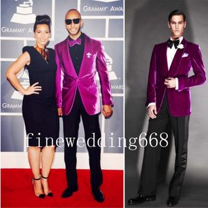 Wholesale and Retail Shawl Lapel Velvet Purple Trom Tuxedos Men Souits Wedding Prom Dinner Man Blazer（ジャケット+ネクタイ+ガードル+パンツ）