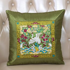 Patchwork Chinese Embroidery Crane Lumbar Cushion Satin Pillow Case Christmas Vintage Decorative Cushion Covers for Sofa Chair 45x264r