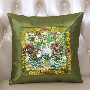 Patchwork Chinese Brodery Crane Lumbal Cushion Satin Pillow Case Christmas Vintage Dekorativa kuddeöverdrag för soffstol 45x264R