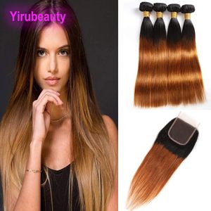 Péruvien 3 Bundles Avec Fermeture En Dentelle 4X4 4 pièces / lot 1B / 30 # Extensions De Cheveux Vierges Droites Double Couleur Trames Avec Fermeture Cheveux De Bébé 8-28 