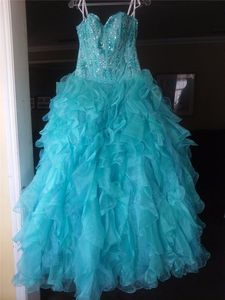 2020 Ny Blue Ball Gown Quinceanera Klänningar Kristaller i 15 år Söt 16 Plus Storlek Pagant Prom Party Gown QC1051