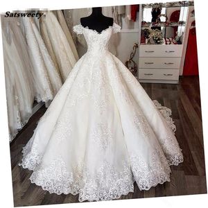 2023 Abiti da sposa gonfi in pizzo vintage arabo saudita Impero Abiti da sposa gonfi con scollo a V Lace Up Vestido De Noiva Casamento Plus Size