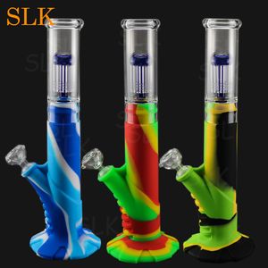 Narghilè Vetro Pyrex Percolatore acqua bong silicone fondo dritto 18 pollici con stelo in vetro set pipa ad acqua dab rig pieghevole