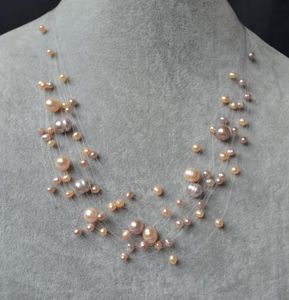 New Arriver Natural Pearl Jewellery, Illusion Lavender and Pink Color Słodkowodne Pearl Naszyjnik, Dzień Matki, Prezent na Brides