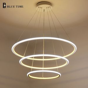 40cm 60cm 80 cm Nowoczesne światła wisiorek do salonu jadalni okrągłe pierścienie Akrylowe Aluminium Ciało LED Lampy sufitowe LED